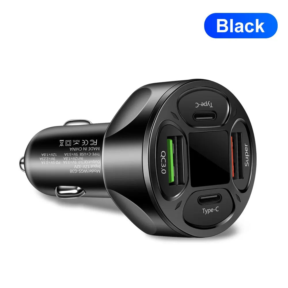 66W 4 Ports USB Car Charger Fast Charging PD Quick Charge 3.0 USB