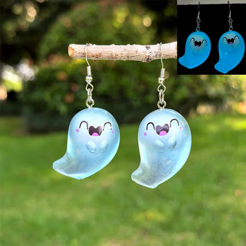 Halloween Luminous Ghost Earrings For Women Glow In The Dark 3D Cartoon Resin Ghost Night Light Earring All Saints' Day Jewelry