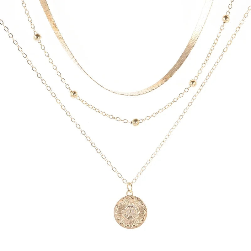 Silver Color Multi-layer Flowers Pendant Necklace for Women Exquisite Three-Layer Sweater Chain Jewelry for Gifts
