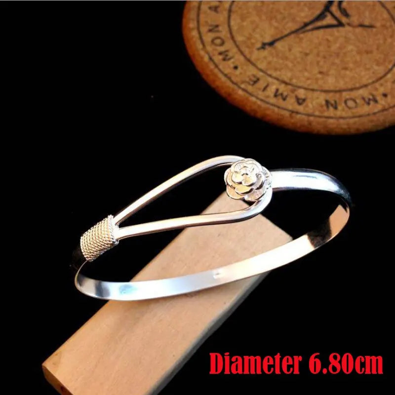 Silver Color Flower Bracelets For Women Fine Elegant Bangle Adjustable Jewelry Fashion Party Gifts Girl Student Hot New