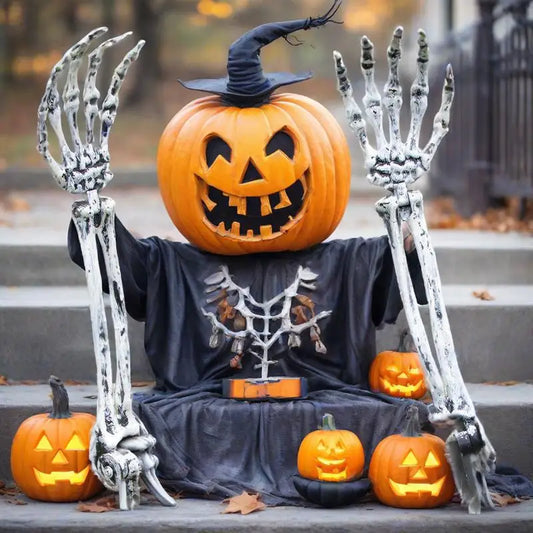 Halloween Realistic Skull Skeleton Head Human Hand Arms for Halloween Party Home Garden Lawn Decor Haunted House Horror Props