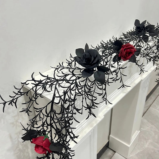 Halloween Dead Branch Garland Artificial Rose Black Decorative Flower Vine Door Hanging Festive Atmosphere Arrangement New