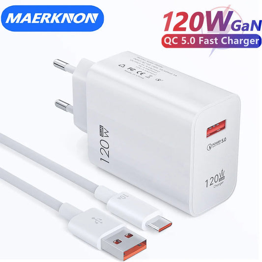 GAN 120W USB Charger Fast Charging Type C Cable Mobile Phone Chargers For Huawei Samsung Xiaomi 12 Quick Charge 5.0 USB C Cable