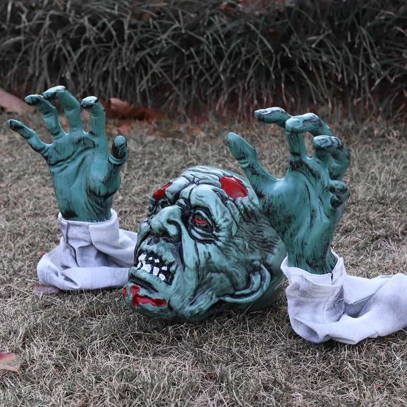 Halloween Realistic Skull Skeleton Head Human Hand Arms for Halloween Party Home Garden Lawn Decor Haunted House Horror Props