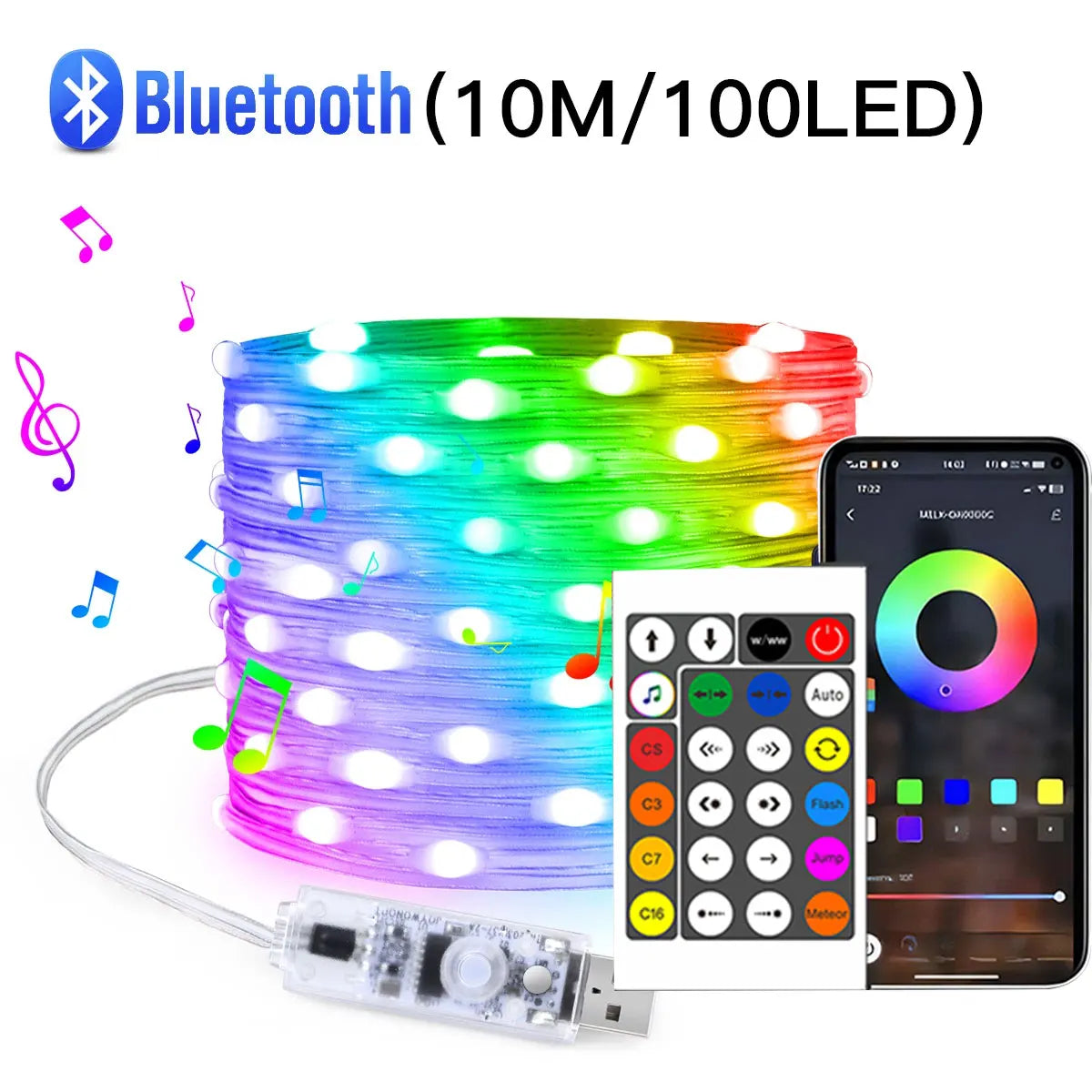 WS2812B Bluetooth LED String Lights USB 5V Dreamcolor RGBIC Addressable Party Christmas Lights Wedding Decoration Fairy Garland