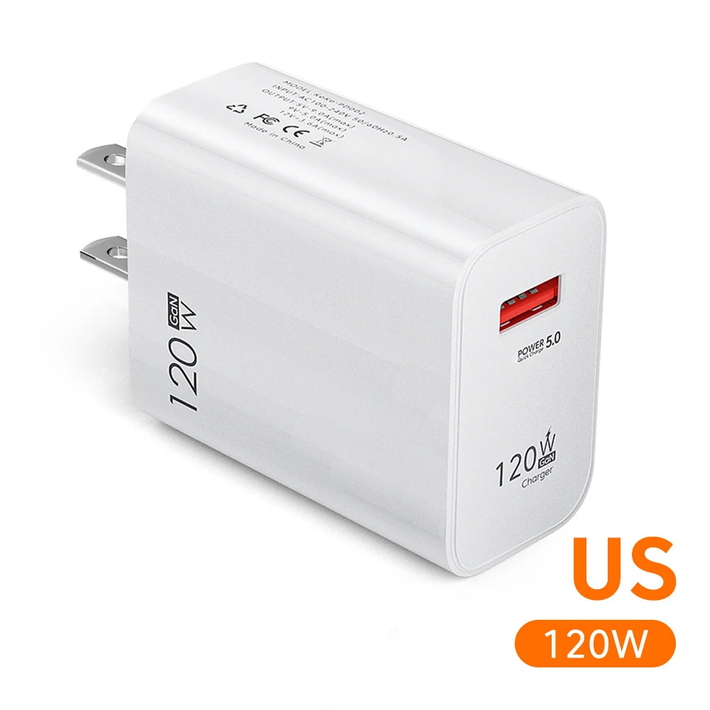 GAN 120W USB Charger Fast Charging Type C Cable Mobile Phone Chargers For Huawei Samsung Xiaomi 12 Quick Charge 5.0 USB C Cable