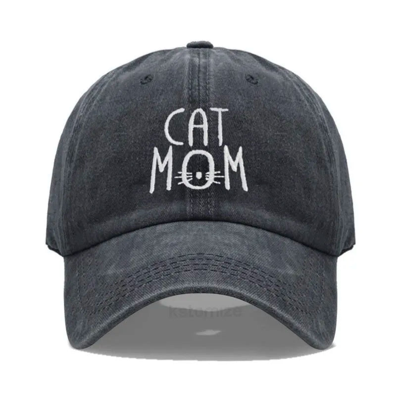 Washed Cotton Baseball Cap for Men & Women Unisex CAT MOM Embroidery  Sun Protection Hat Outdoor Sports Wholesale & Dropshipping