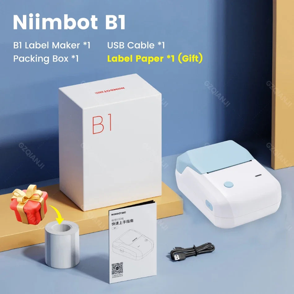NIIMBOT Mobile B1 Label Printer Bluetooth Thermal Paper Pocket Maker Self-Adhesive Sticker Labeling Tag Price for Retail Store