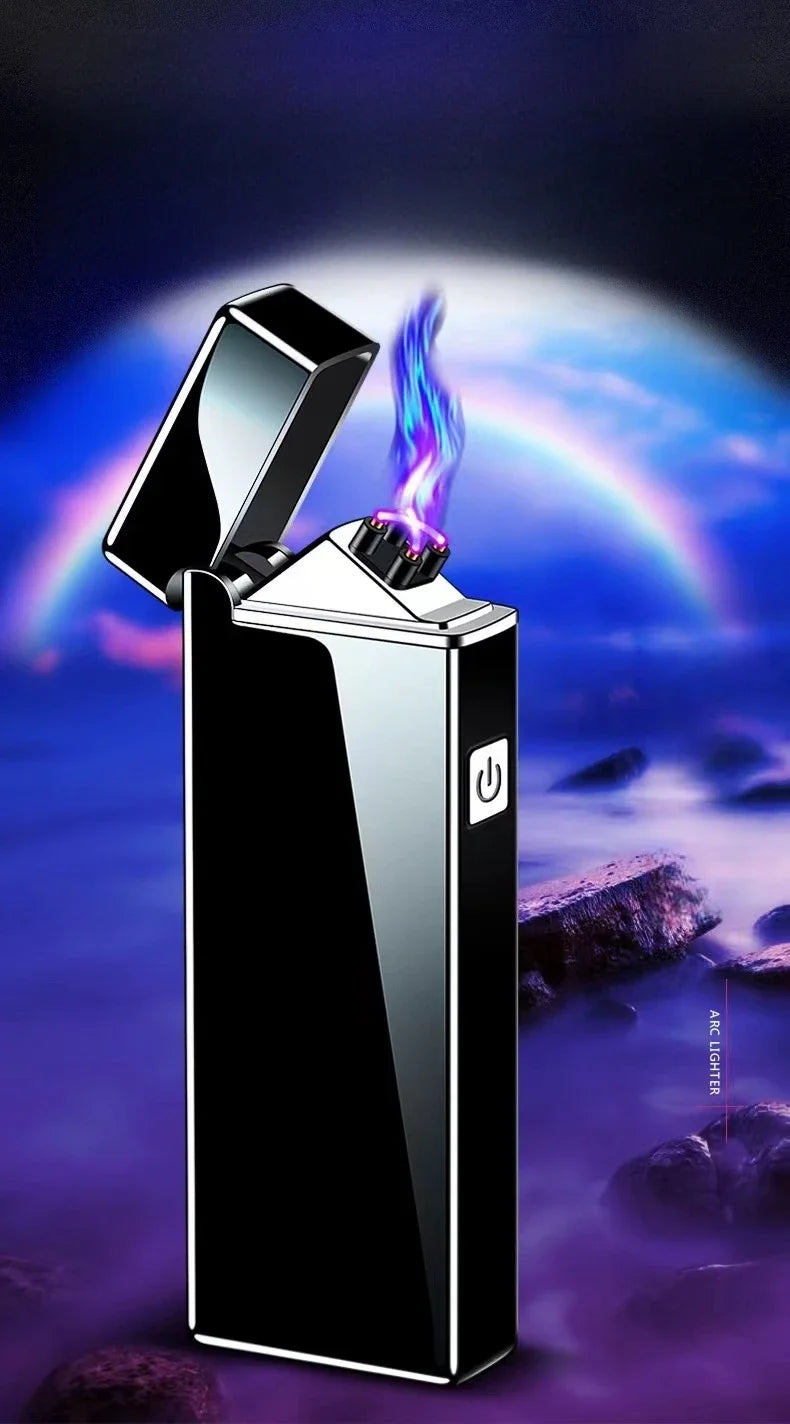 New Electronic Windproof Double Arc Pulse Flameless Lighter USB Charging Cigar Outdoor Lighter Cigarette Accessories Men's Gift