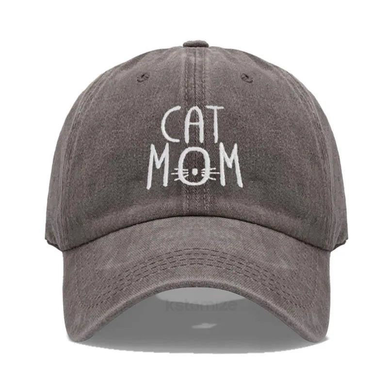 Washed Cotton Baseball Cap for Men & Women Unisex CAT MOM Embroidery  Sun Protection Hat Outdoor Sports Wholesale & Dropshipping