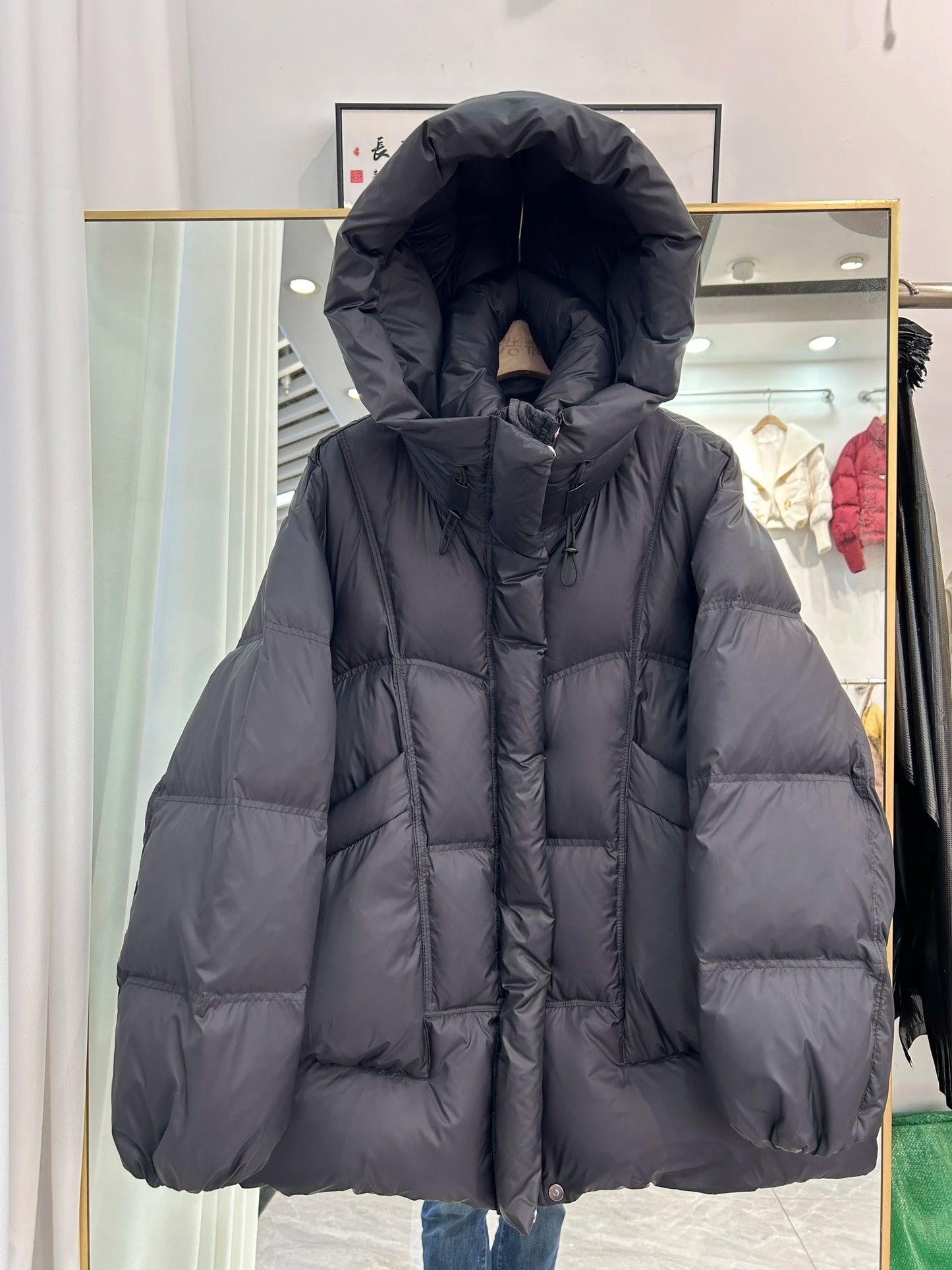 Janveny 2025 New Winter Thickened Puffer Down Jacket Women Warm Hooded Medium Length Loose Solid Color 90% White Duck Down Coat