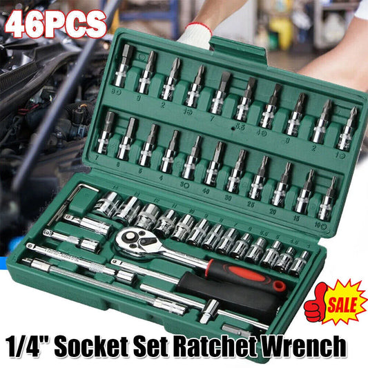 46PCS Socket Set Ratchet Wrench Screwdriver Tool 1/4" Drive Ratchet Torx Hex Wrench Socket Set Car Repairing Hand Tool