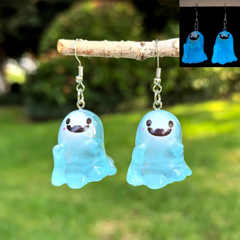 Halloween Luminous Ghost Earrings For Women Glow In The Dark 3D Cartoon Resin Ghost Night Light Earring All Saints' Day Jewelry