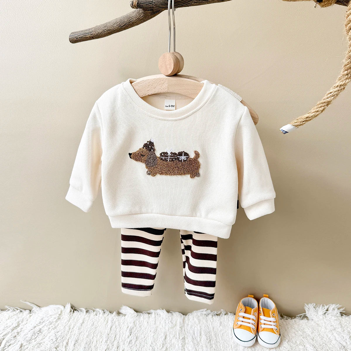 Infant Baby Boys Girls Sets Kids 2Pcs Cartoon Embroidery Long Sleeve Top+Pants Cotton SportsSuit Spring Autumn Toddler Outfit