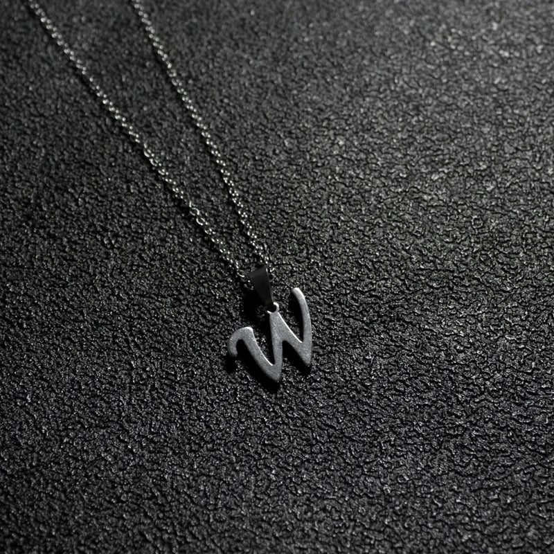 Silver Color Initial A-Z Letters Pendant Necklace for Women Men Trendy Stainless Steel Link Chain Necklaces Jewelry Gift