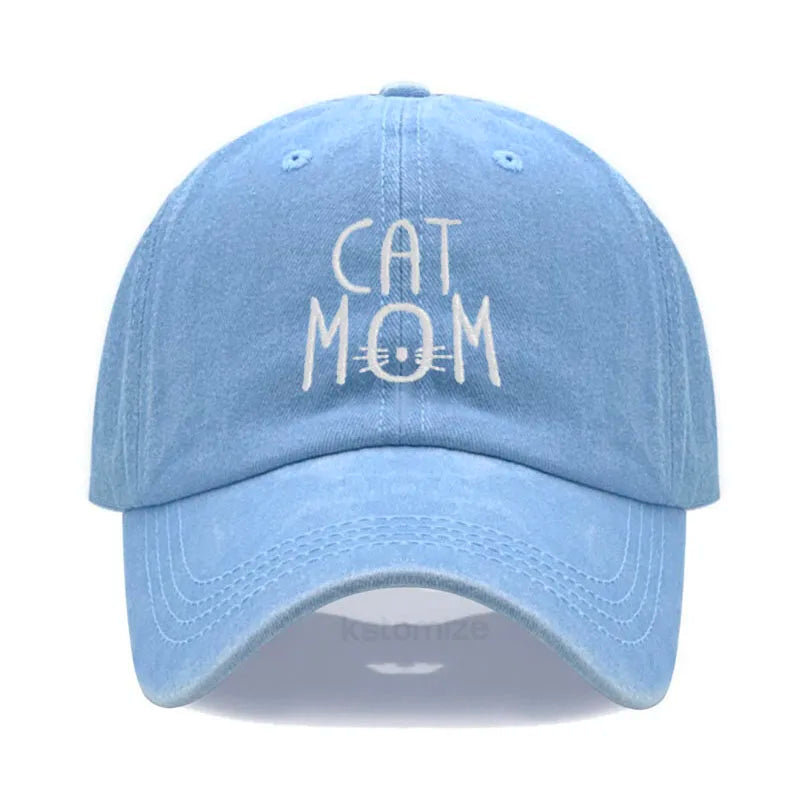Washed Cotton Baseball Cap for Men & Women Unisex CAT MOM Embroidery  Sun Protection Hat Outdoor Sports Wholesale & Dropshipping