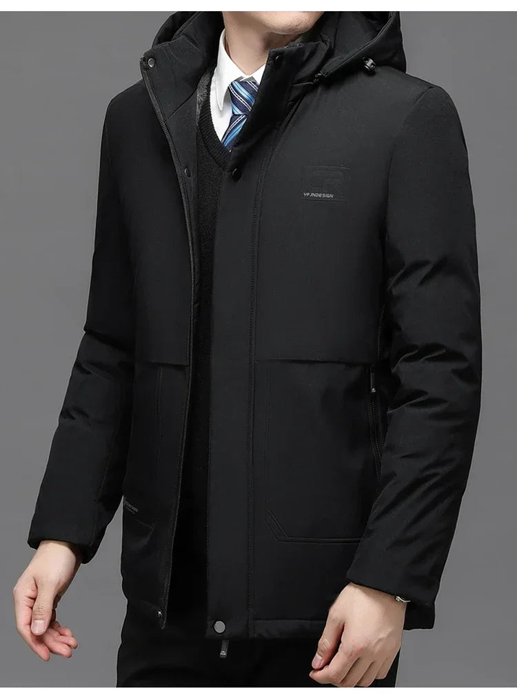 Mens Winter Jacket Windproof Men Thick Warm Gift For Father Husband Parka Windproof Parkas New Fashion Fleece Hooded Winter Coat
