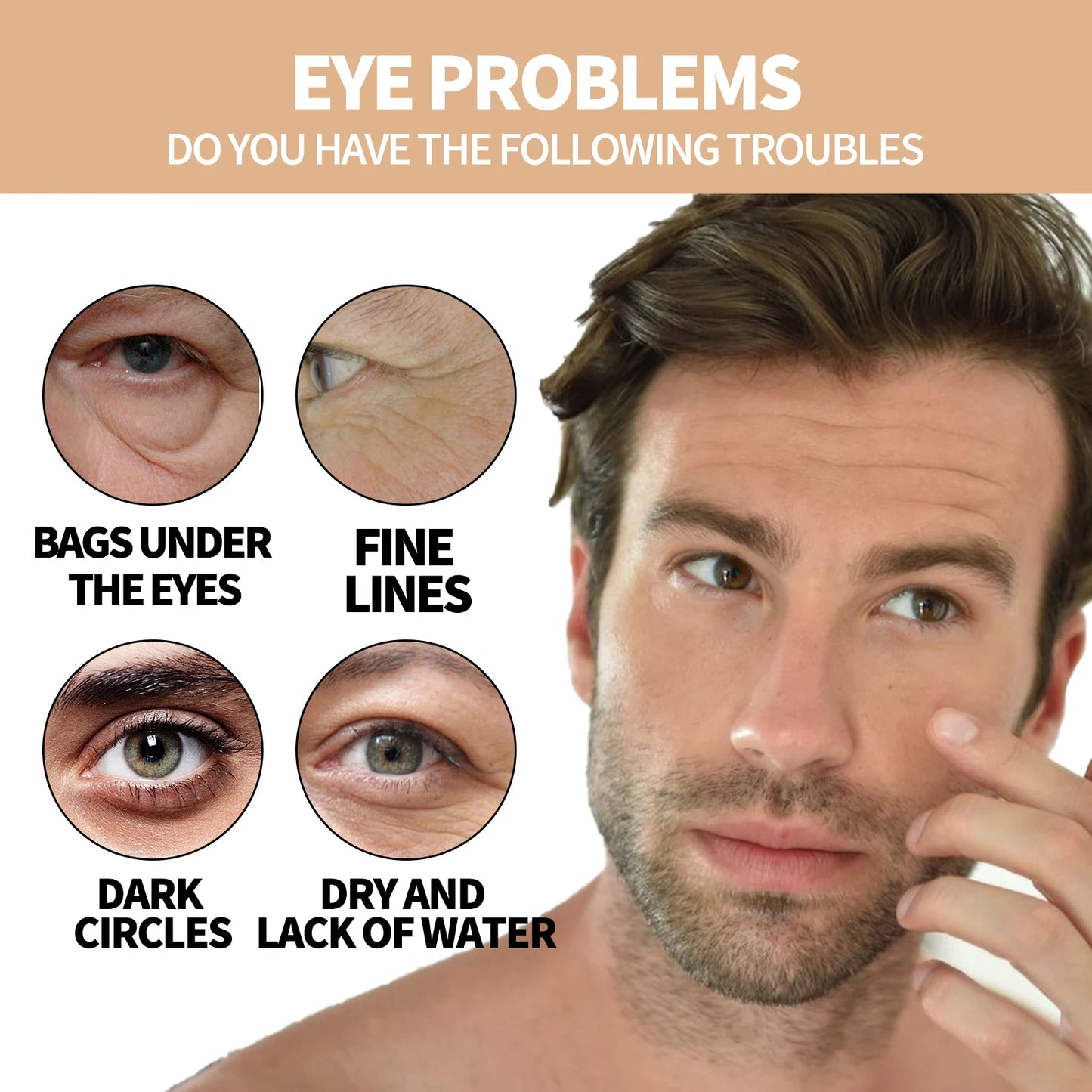 Men's Eye Cream Roller Deep Moisturize Firming Fade Fine Line Removal Black Circles Anti-Puffiness Firming Lifting Eye Care Crea