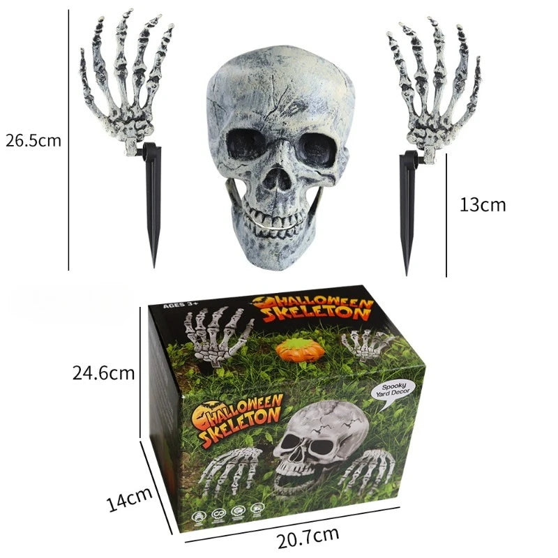 Halloween Realistic Skull Skeleton Head Human Hand Arms for Halloween Party Home Garden Lawn Decor Haunted House Horror Props