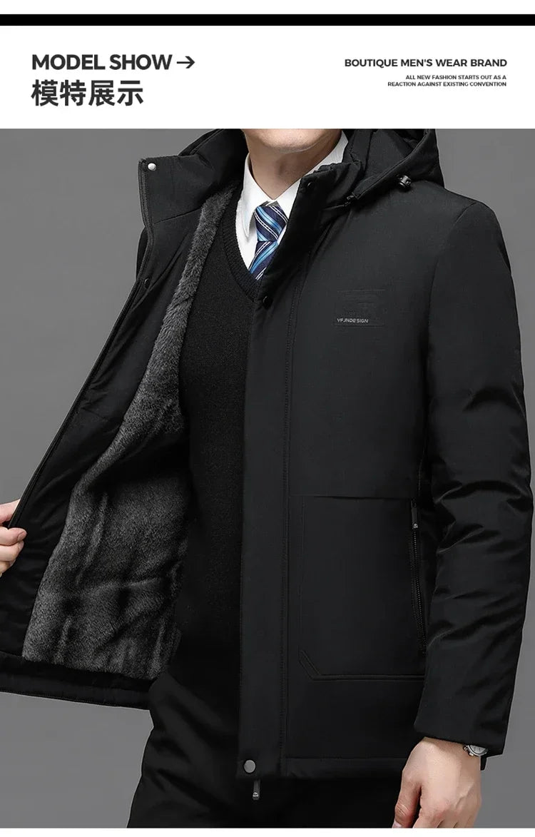 Mens Winter Jacket Windproof Men Thick Warm Gift For Father Husband Parka Windproof Parkas New Fashion Fleece Hooded Winter Coat