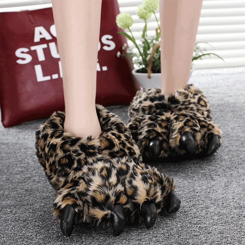 Animals Beast Claw Shoes Slides for Men Fun Chunky Fuzzy Slippers Male Plush Warm Bear Paw Lovers Funny slippers