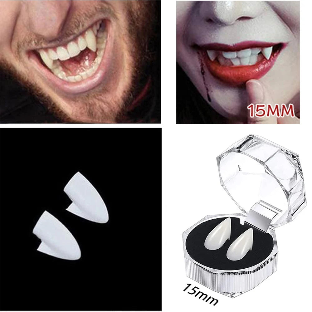 Vampire Teeth Fangs Cosplay Denture With Adhesive for Halloween Costume Prop False Teeth Horror Halloween Party Decoration Favor