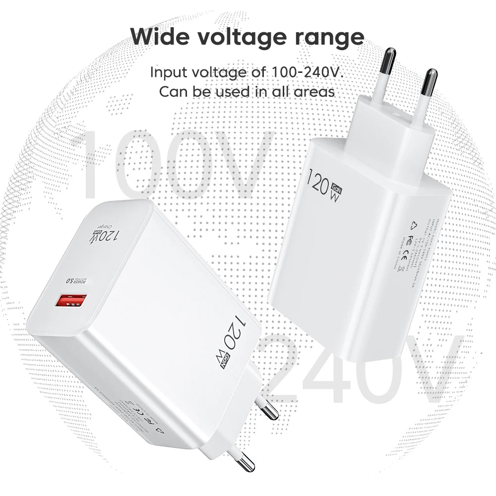 GAN 120W USB Charger Fast Charging Type C Cable Mobile Phone Chargers For Huawei Samsung Xiaomi 12 Quick Charge 5.0 USB C Cable