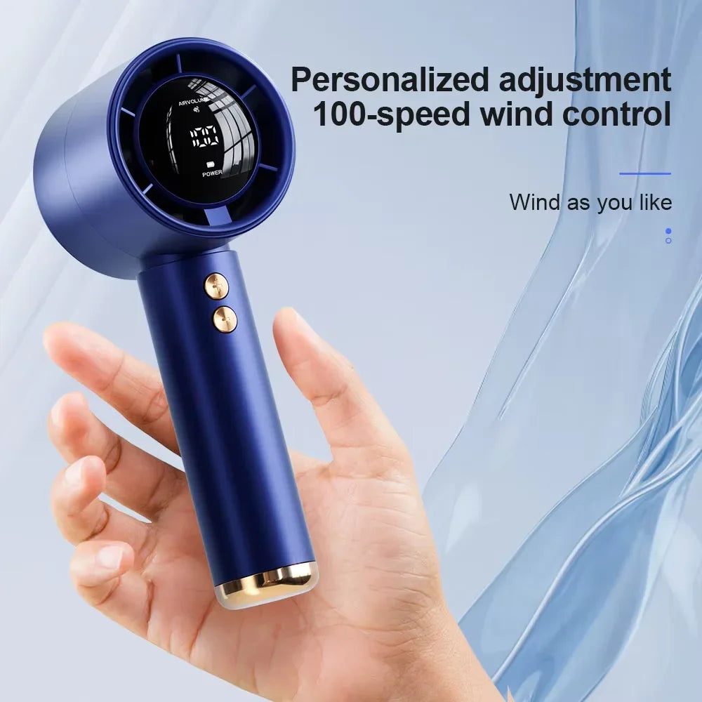 High Speed Portable Turbo Fan Cooler Fan 100-Speed Adjustment High-Speed Fan Handheld Fan Mini Fan 100-Level Adjustment Portable
