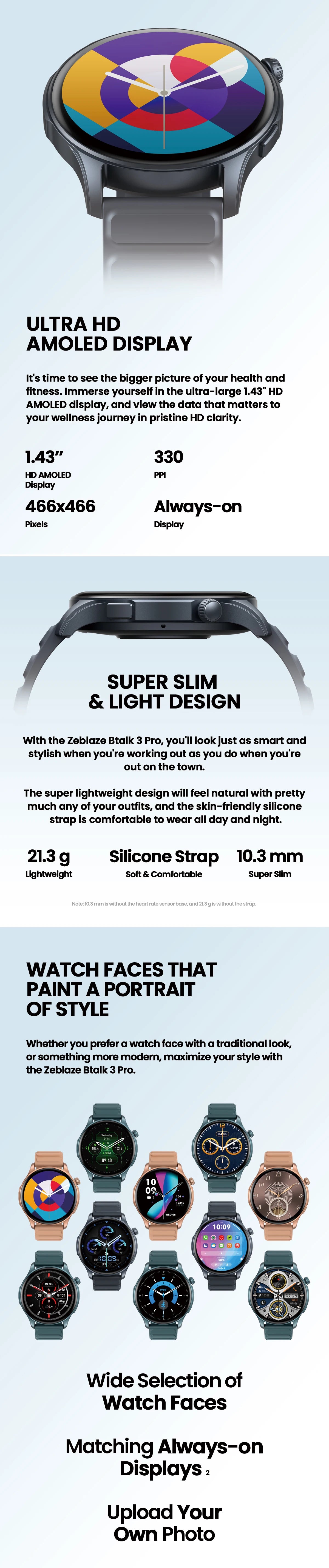 Zeblaze Btalk 3 PRO 1.43" AMOLED Display Smart Watch Make/Answer Phone Calls Heart Rate/SpO2/Sleep Breathing Training Smartwatch