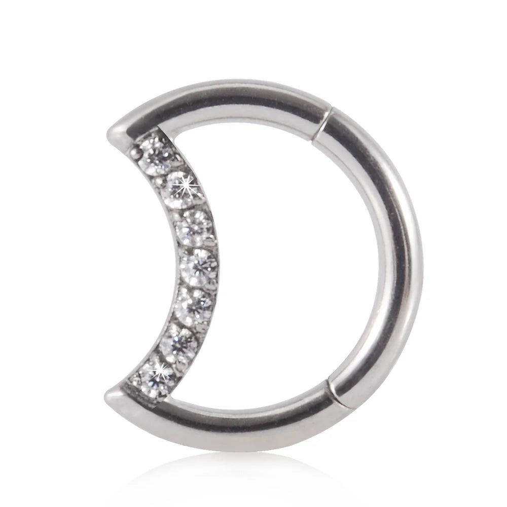 1piece Surgical Steel Micro Zircon Nose Hinged Ring Forward Septum Clicker Ear Cartilage Tragus Body Jewelry 16G