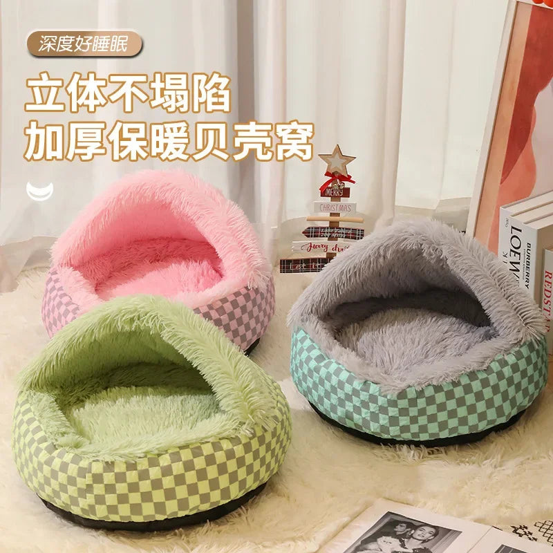 Plush Shell Nest, Winter Warm Semi-enclosed Surrounded Pet Nest, Warm Cat Nest, Round Dog Nest