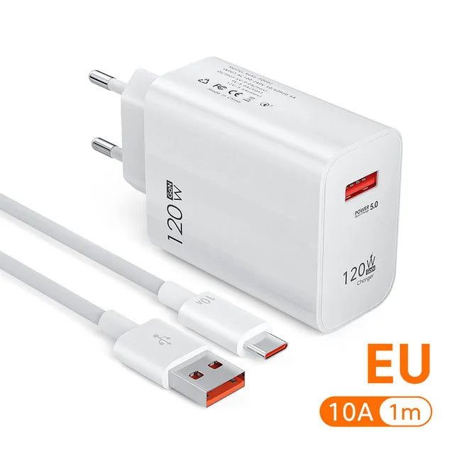 GAN 120W USB Charger Fast Charging Type C Cable Mobile Phone Chargers For Huawei Samsung Xiaomi 12 Quick Charge 5.0 USB C Cable