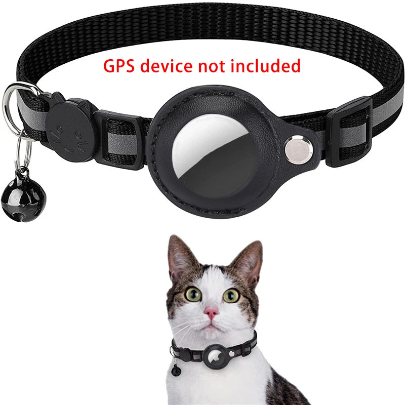 Anti-lost Cat Collar for Airtag GPS Tracker Protective Case with Bell Reflective Cats Necklace Kitten Puppy Pet Accesories
