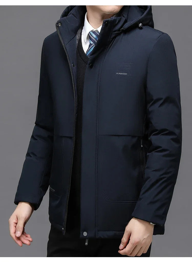 Mens Winter Jacket Windproof Men Thick Warm Gift For Father Husband Parka Windproof Parkas New Fashion Fleece Hooded Winter Coat