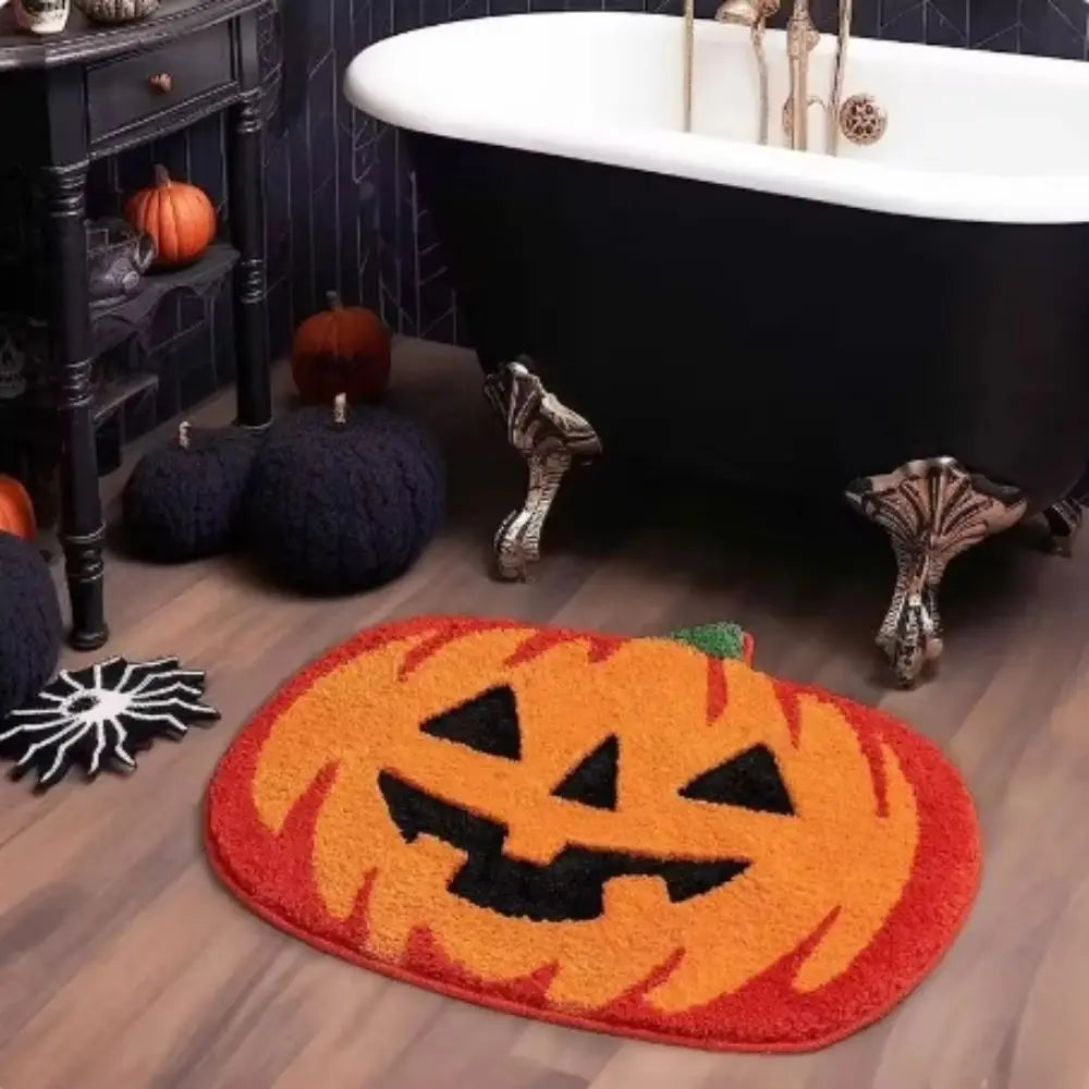 VIAKMA Halloween Pumpkin Mat Bathroom Non-Slip Absorbency Foot Mat Living Room Sofa Comfortable Decorative Floor Mat