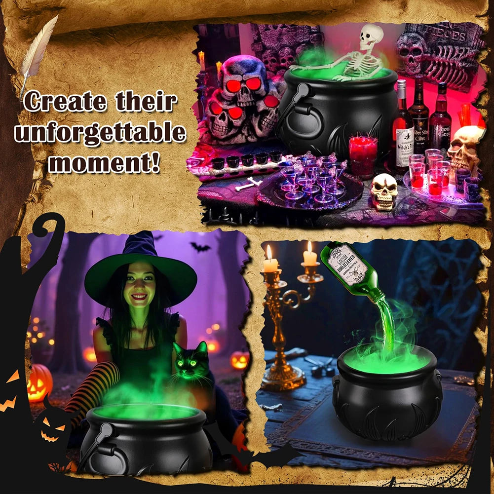 Halloween WitchCauldron with LED Light and Fog Mist Maker Skeleton Decor for Spooky Hocus Pocus Party Home Halloween Party
