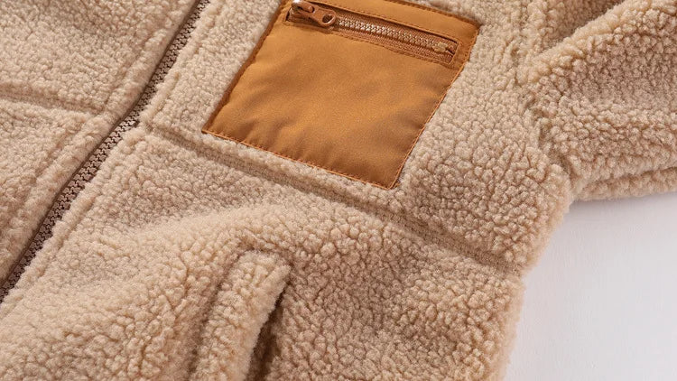 2024 Autumn/Winter New Thickened Cotton Coat Lamb Fleece Warm Hooded Color Block Coat 2-7 Year Old Outdoor Childrens Coat