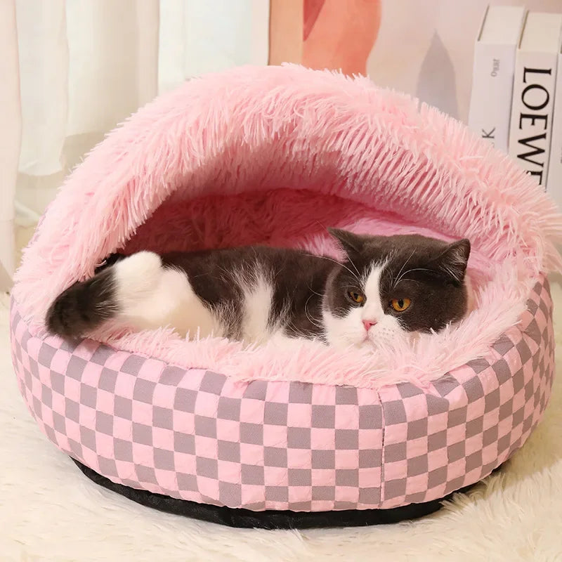 Plush Shell Nest, Winter Warm Semi-enclosed Surrounded Pet Nest, Warm Cat Nest, Round Dog Nest