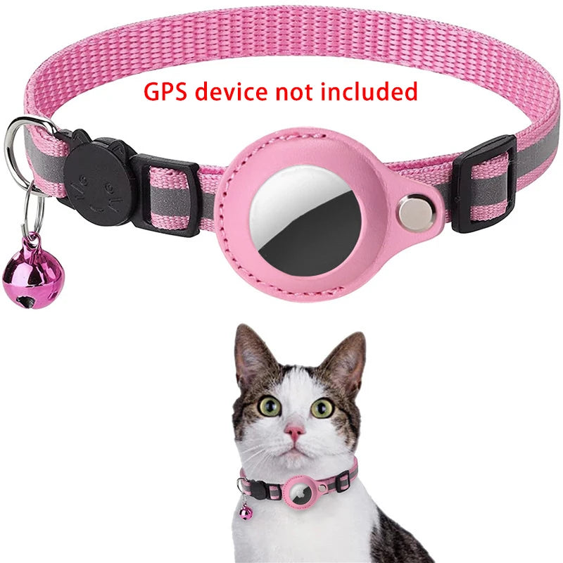 Anti-lost Cat Collar for Airtag GPS Tracker Protective Case with Bell Reflective Cats Necklace Kitten Puppy Pet Accesories