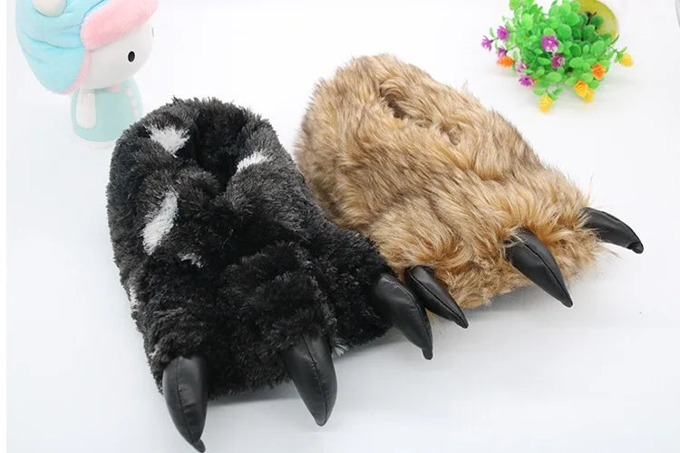 Animals Beast Claw Shoes Slides for Men Fun Chunky Fuzzy Slippers Male Plush Warm Bear Paw Lovers Funny slippers