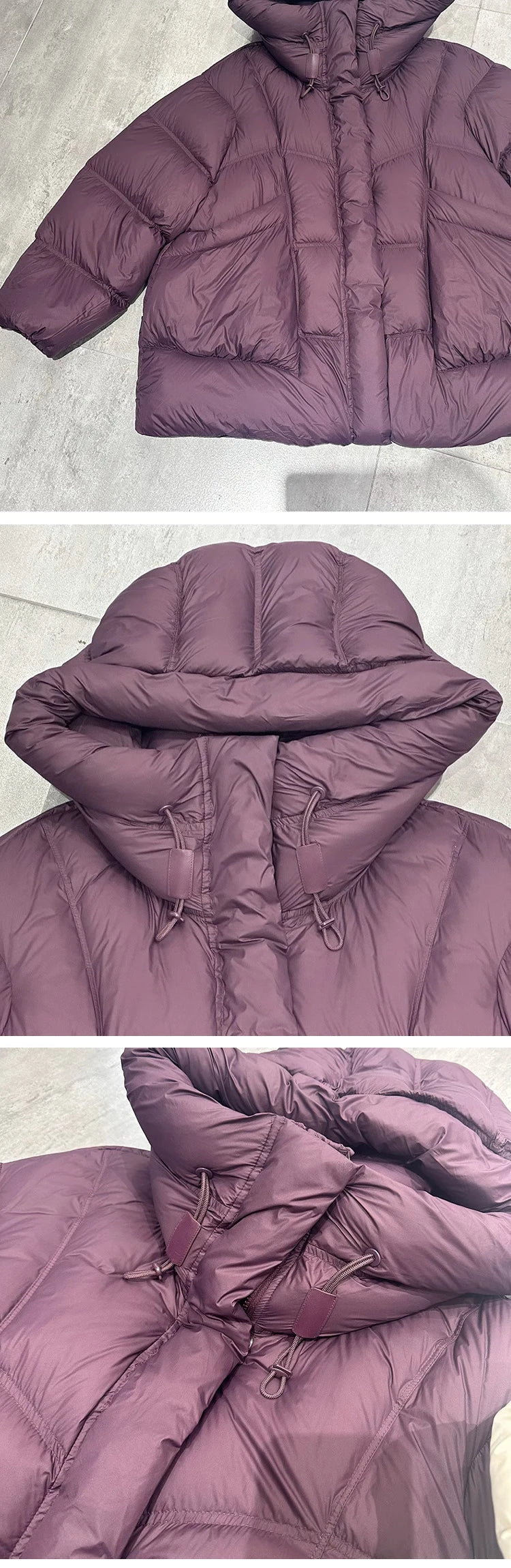 Janveny 2025 New Winter Thickened Puffer Down Jacket Women Warm Hooded Medium Length Loose Solid Color 90% White Duck Down Coat