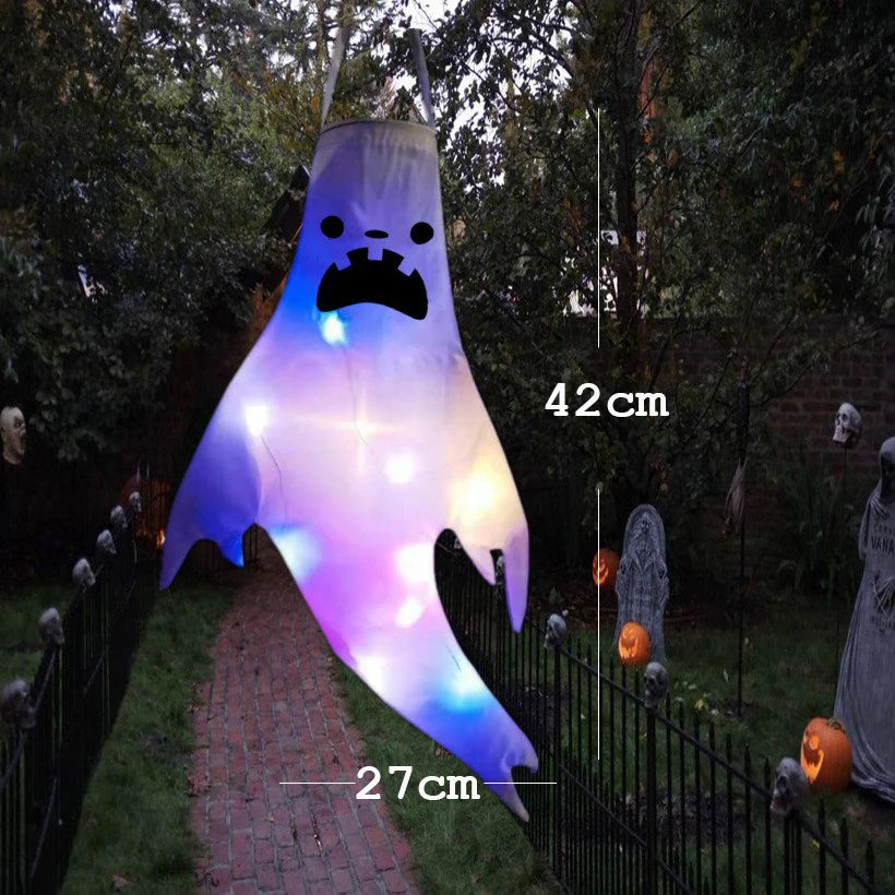 Halloween Ghost Hanging with LED Light Spooky Ghost Flag Indoor Outdoor Prop Decoration Tree Pendant Ornament Party DIY Supplies