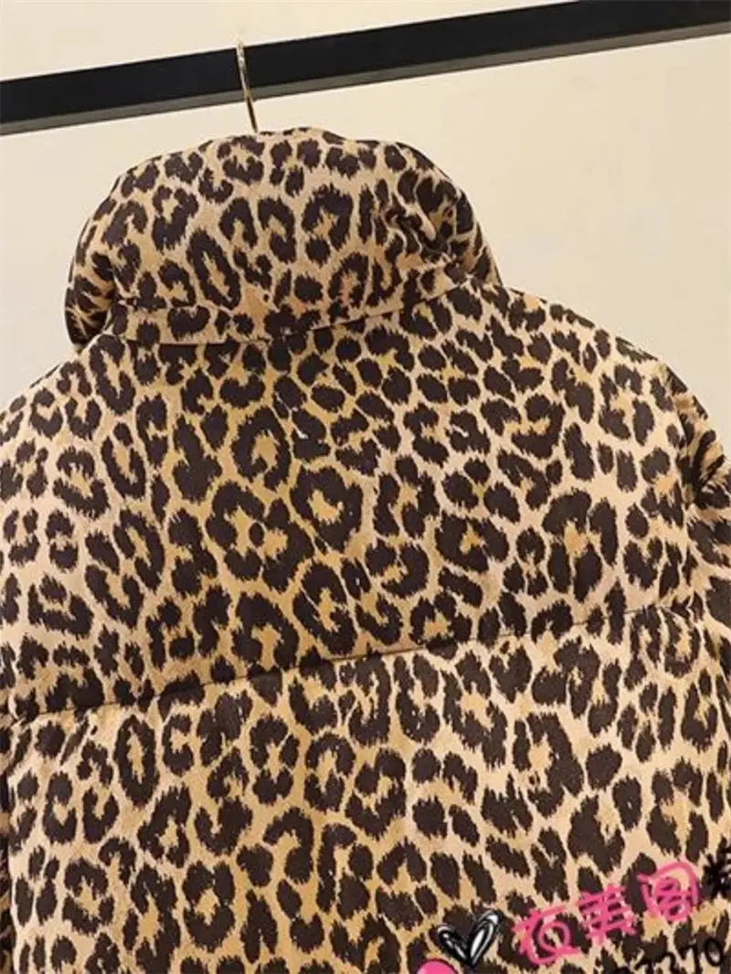 Winter Women's down jacket 2024 Trendy Simple Casual Stand Collar Zipper Large Size Cotton Padded Long Leopard Coat Outwear A236