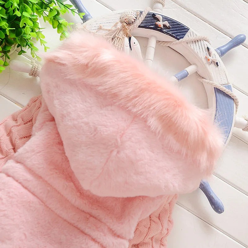 Girl's Winter Coat New Hooded Solid Color Warm and Windproof Two Pocket Wool Sweater for Children's Clothing Suitable for 0-4 Y