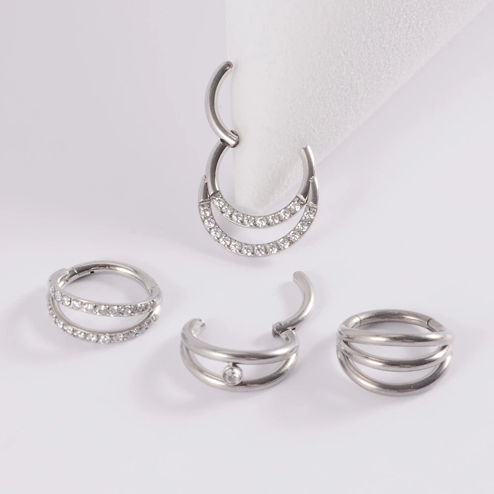 1piece Surgical Steel Micro Zircon Nose Hinged Ring Forward Septum Clicker Ear Cartilage Tragus Body Jewelry 16G