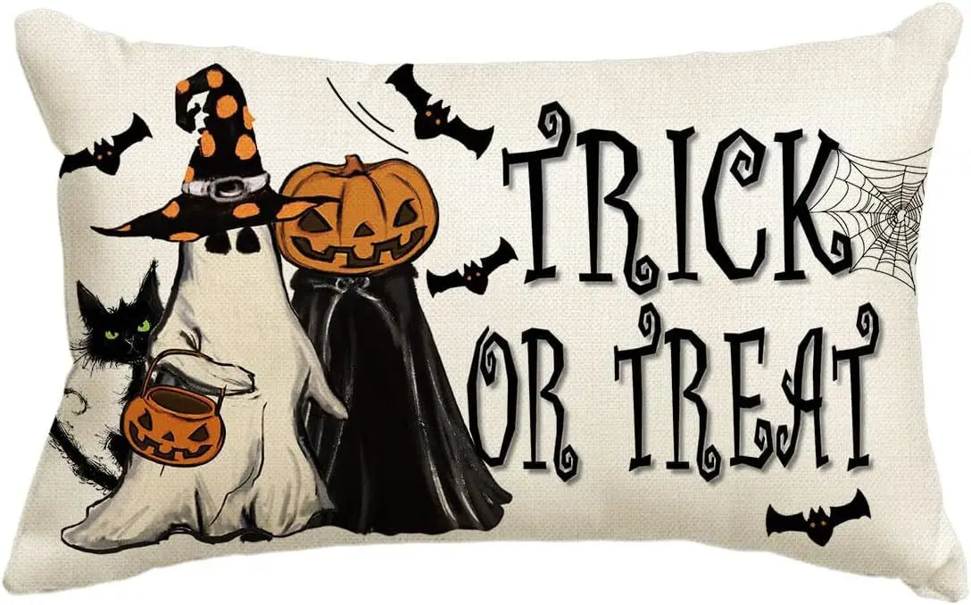 30x50cm Halloween Cushion Cover, Linen Bats Ghoast Skull Pumpkin Rectangle Pillow Covers ,Cushion Cases for Home Sofa Chair