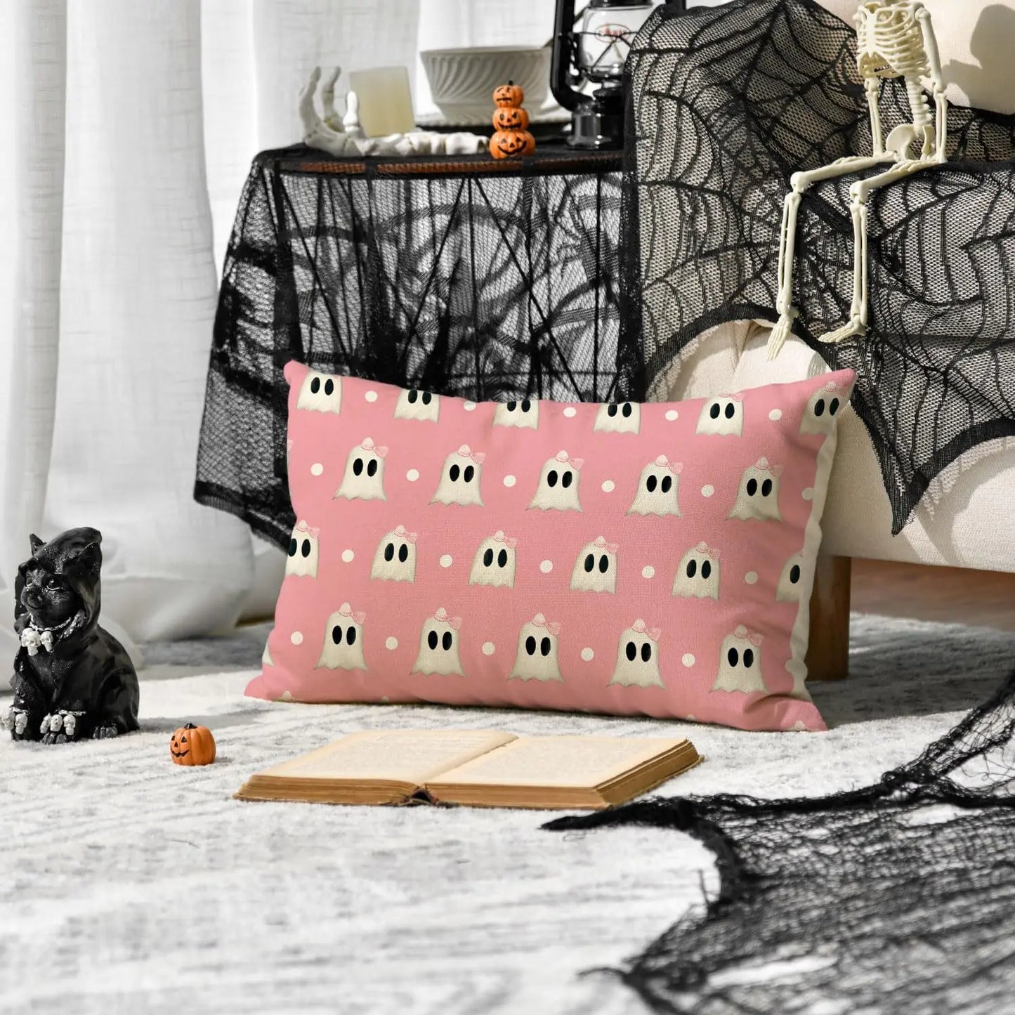 30x50cm Halloween Cushion Cover, Linen Bats Ghoast Skull Pumpkin Rectangle Pillow Covers ,Cushion Cases for Home Sofa Chair