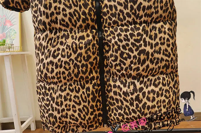 Winter Women's down jacket 2024 Trendy Simple Casual Stand Collar Zipper Large Size Cotton Padded Long Leopard Coat Outwear A236