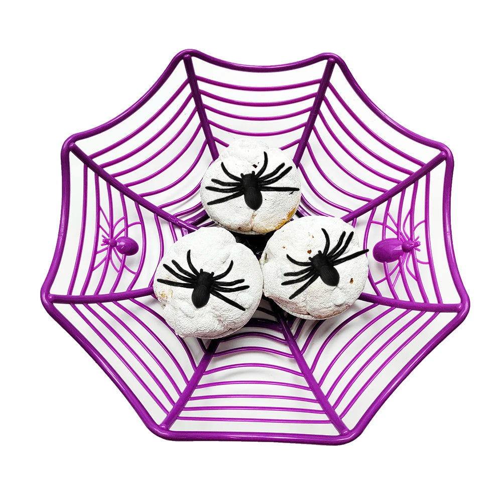 Halloween Candy Basket Plastic Spider Web Fruit Plate Black Biscuit Snack Basket Trick or Treat Halloween Decoration 2024