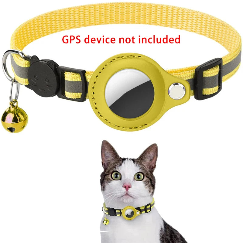 Anti-lost Cat Collar for Airtag GPS Tracker Protective Case with Bell Reflective Cats Necklace Kitten Puppy Pet Accesories